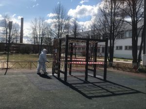 6 апреля 2020 года на территории «ТУ «Гжельское» произведена дезинфекция детских площадок и спортивных сооружений во всех населённых пунктах